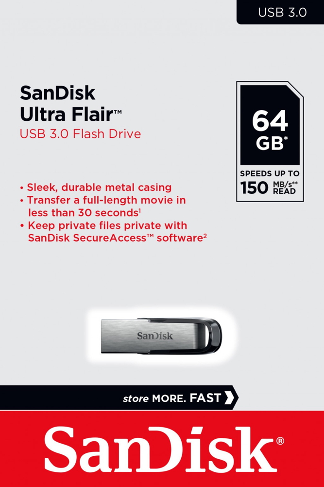 Sandisk USB Stick 64GB Speicherstick Cruzer Ultra Flair silber USB 3.0