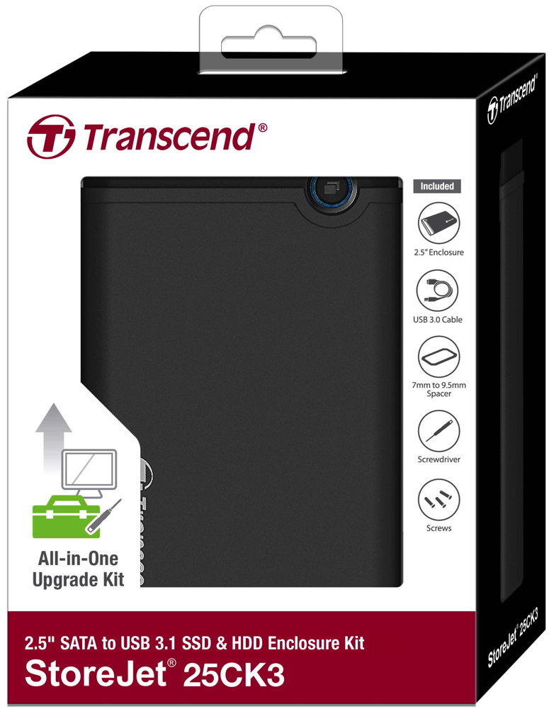 Transcend Leergehäuse SSD HDD Festplatte Gehäuse Storejet 2,5 Zoll USB 3.1 grau
