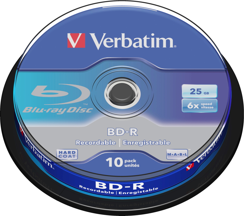 10 Verbatim Rohlinge Blu-ray BD-R 25GB 6x MABL Spindel