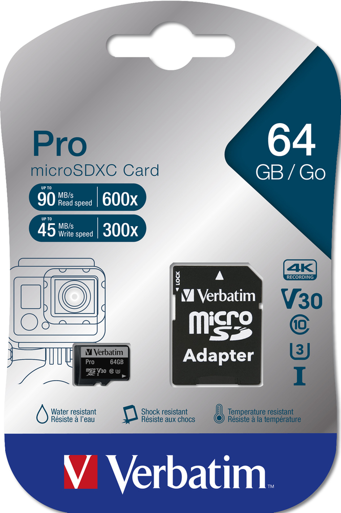 Verbatim Micro SDXC Karte 64GB Speicherkarte Pro UHS-I U3 4K Class 10