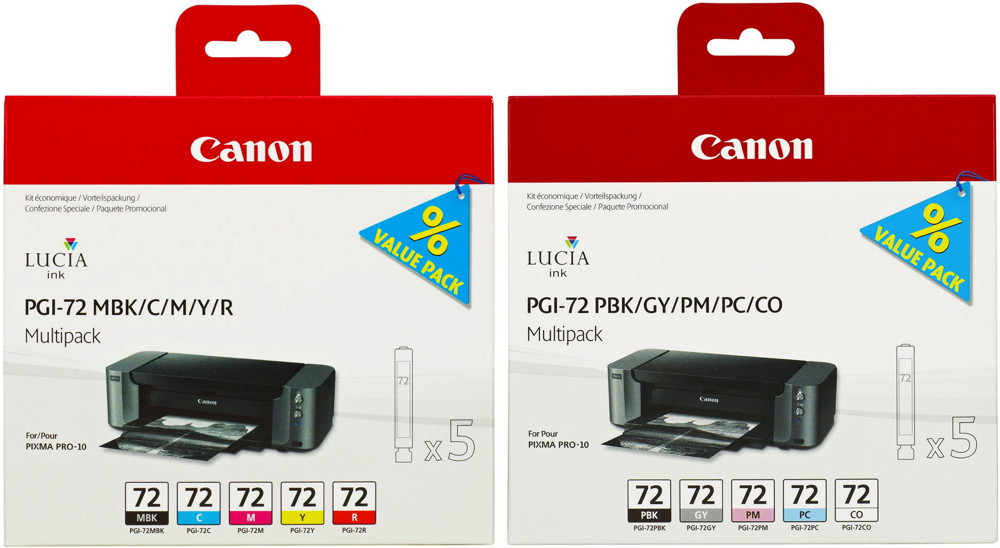 10 Canon Druckerpatronen Tinte PGI-72 C/CO/GY/M/MBK/PBK/PC/PM/R/Y Multipack