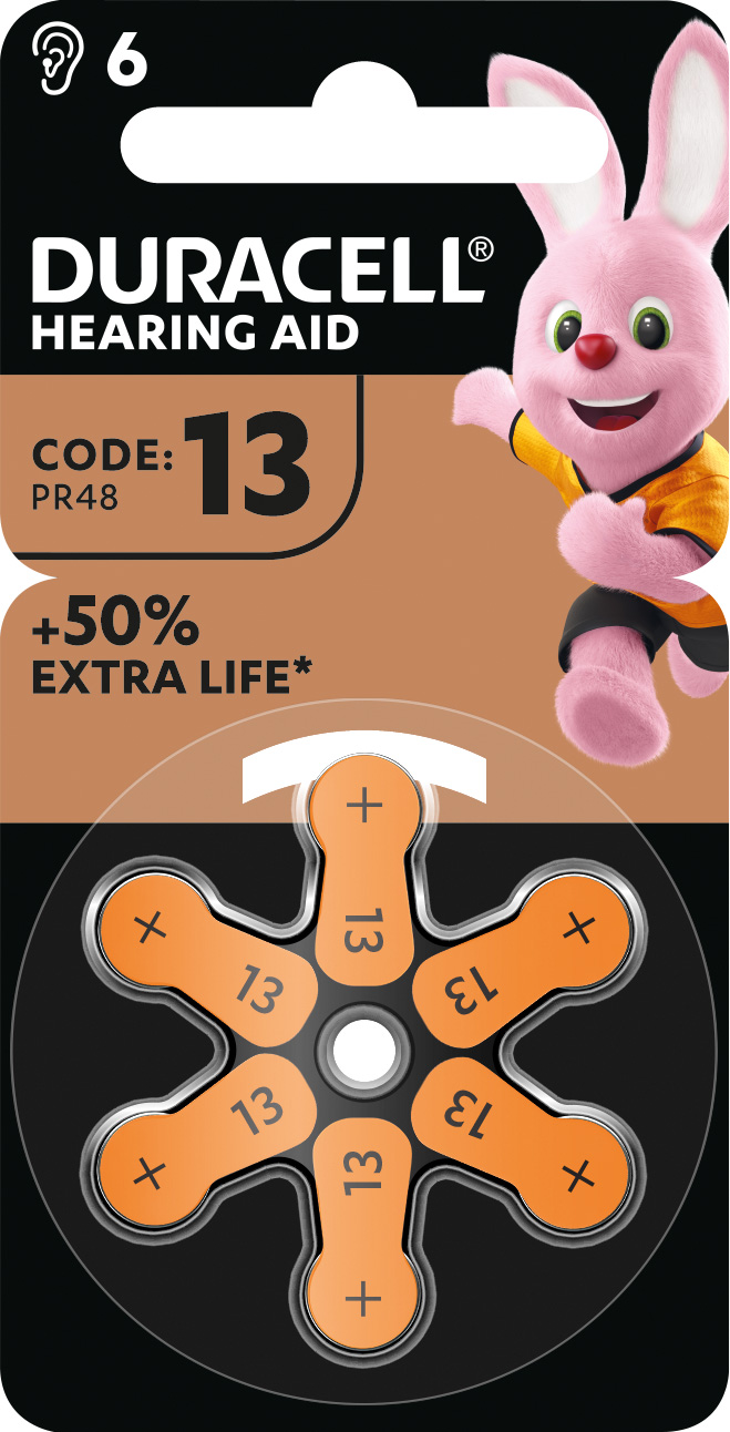 60 Duracell Easytab Typ 13 / DA 13 Zink-Luft Hörgerätebatterien im 6er Blister