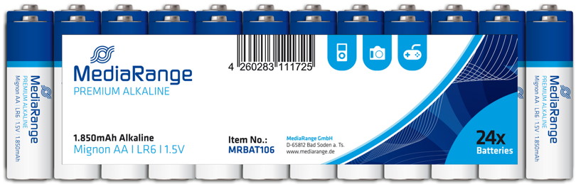 24 Mediarange Premium AA / Mignon Alkaline Batterien in 24er Folie