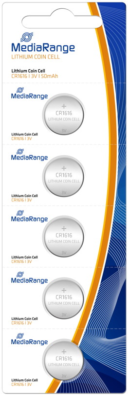 5 Mediarange CR 1616 Lithium Knopfzelle Batterien im 5er Blister