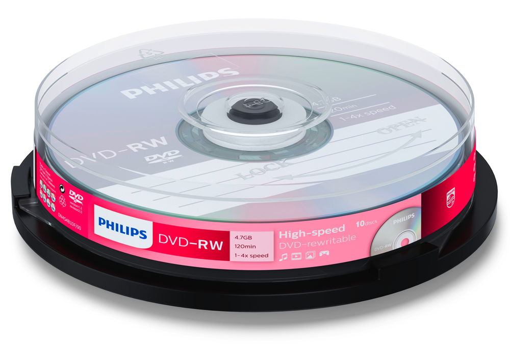 10 Philips Rohlinge DVD-RW 4,7GB 4x Spindel