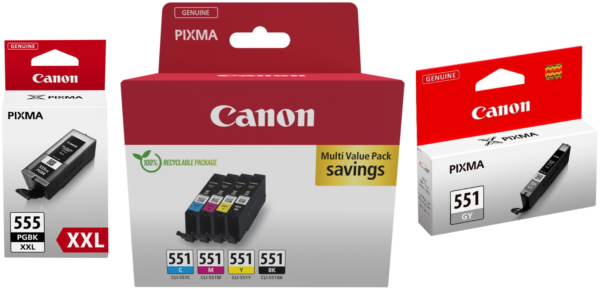 6 Canon Druckerpatronen Tinte PGI-555 XXL PGBK / CLI-551 BK / C / M / Y / GY Multipack