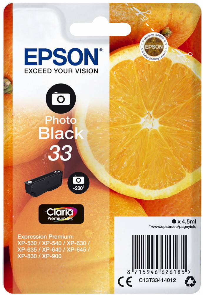Epson Druckerpatrone Tinte 33 T3341 PBK photo black, photo schwarz