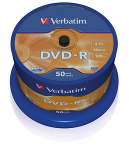 50 Verbatim Rohlinge DVD-R 4,7GB 16x Spindel