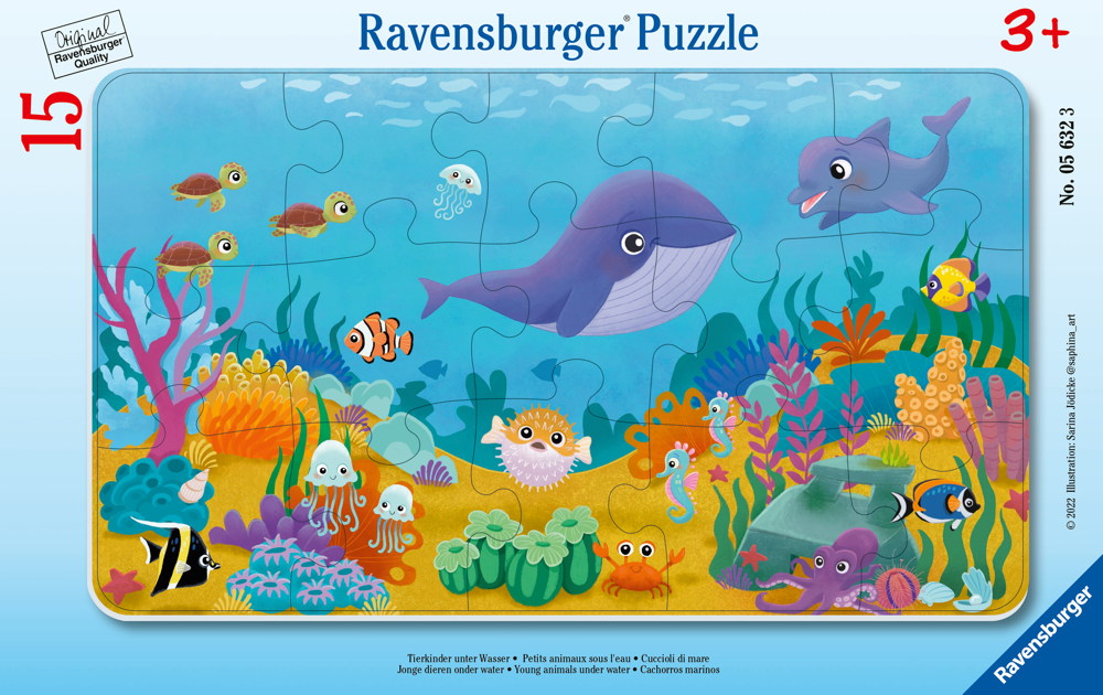 15 Teile Ravensburger Kinder Rahmen Puzzle Tierkinder unter Wasser 05632